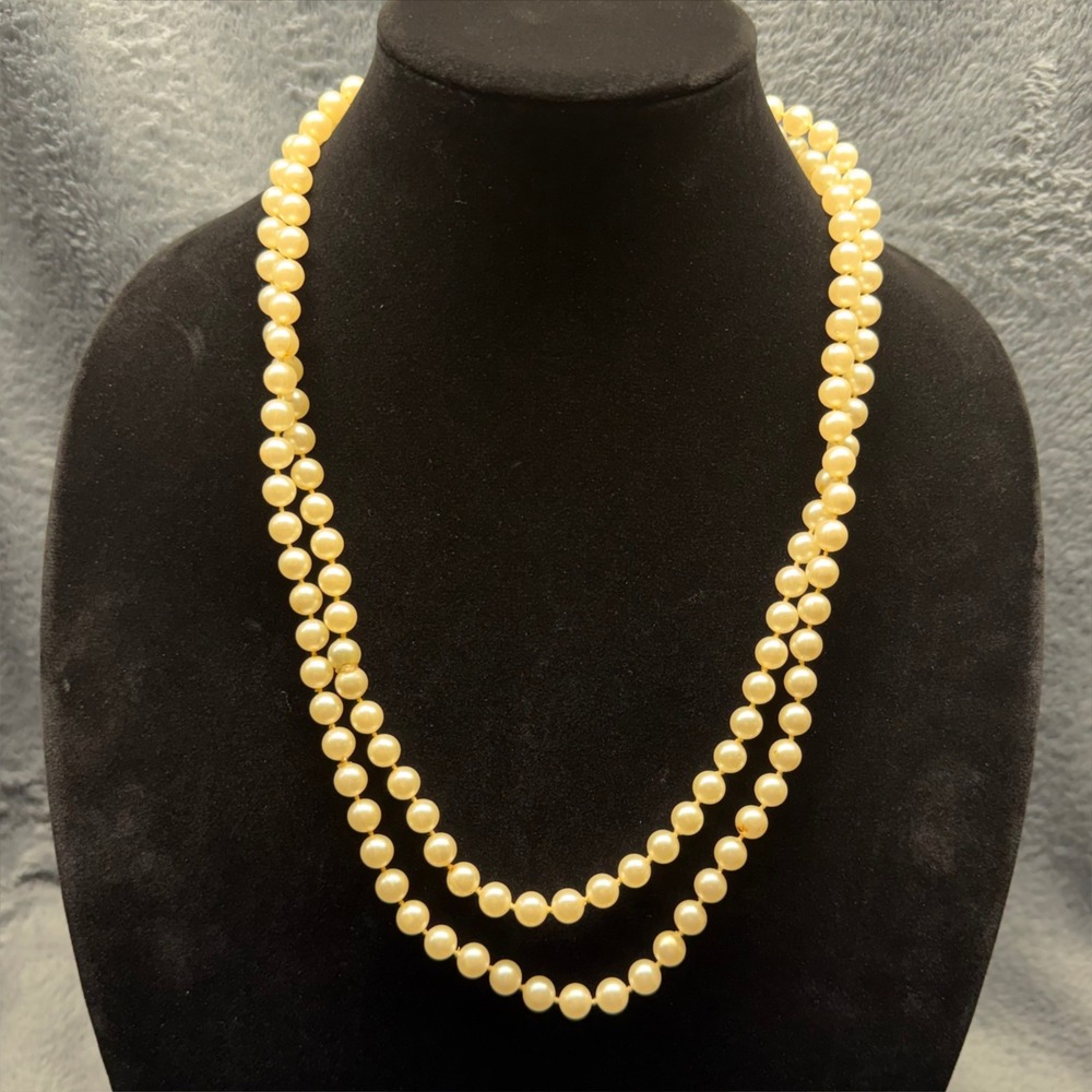 Double Strand Faux Pearl‎ Necklace Creamy Ivory Classic Elegant Long